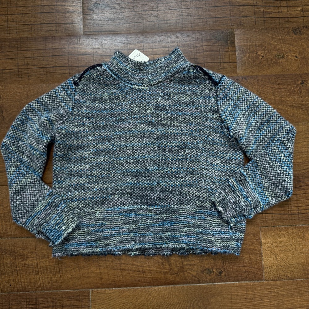 Free People Mock Neck Sweater Womens S Blue Lunar Eclipse Combo Marled Knit